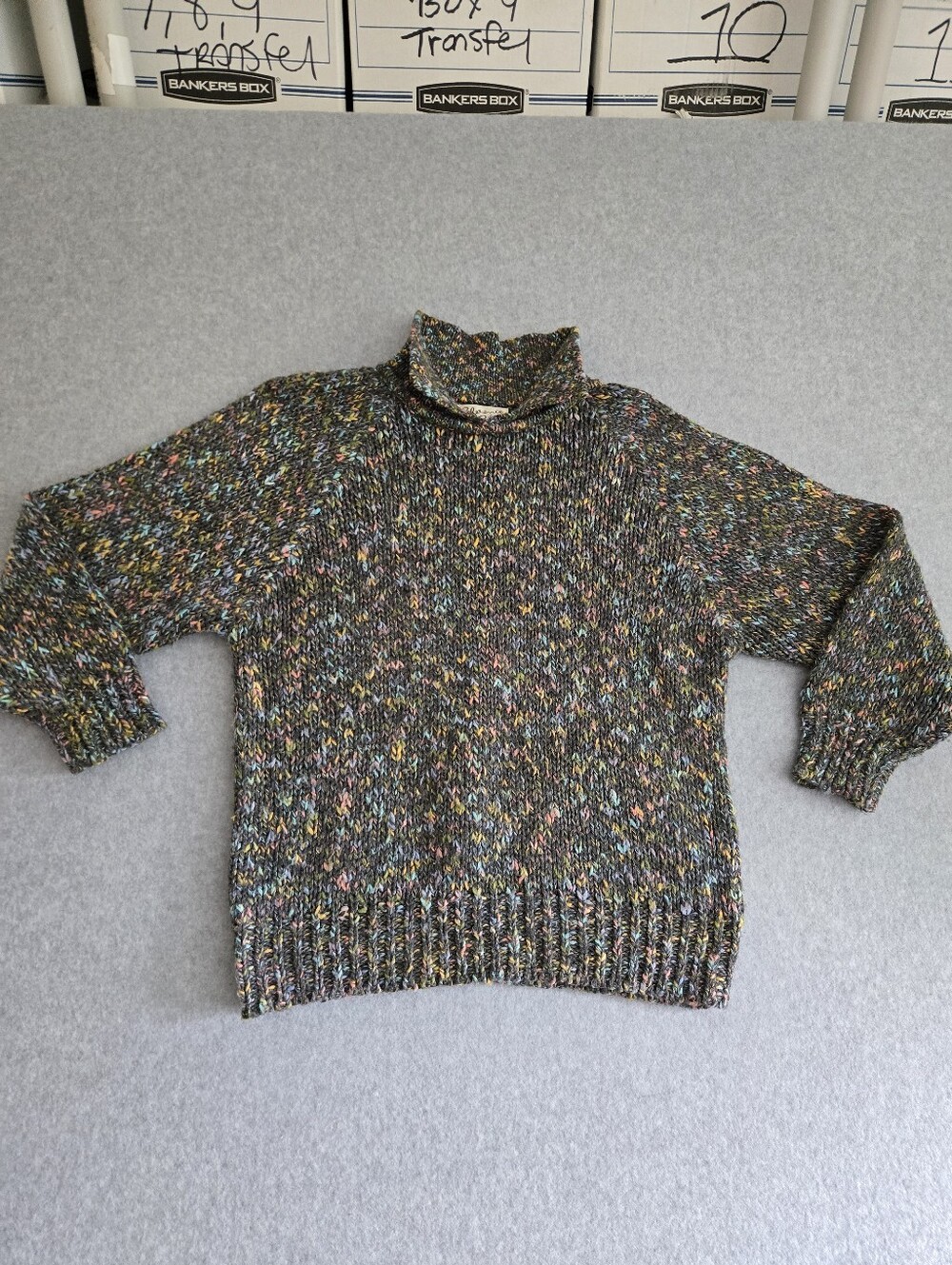 Vintage 80s Reference Point Multicolor Knit Collared Sweater Medium